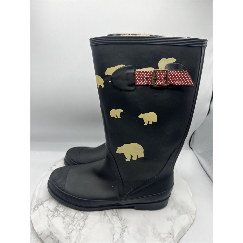 J. CREW Black with Polar Bears Fleece Lined Rain Boots-10 - Picture 3 of 9